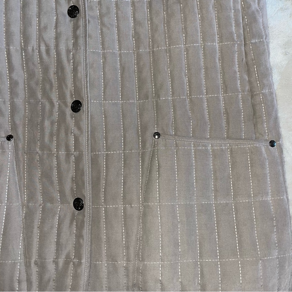 Beige Quilted Button Up Coat with Plaid liner - Picture 4 of 11